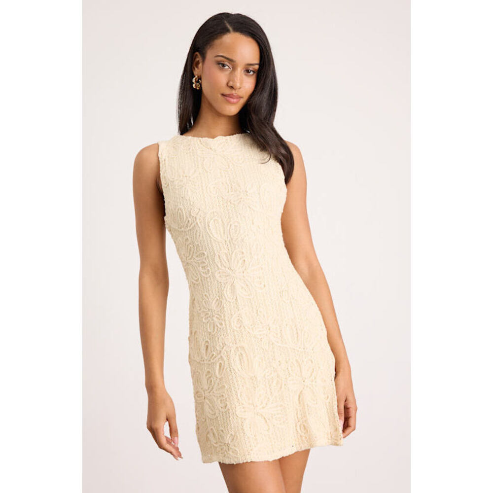 Lulus Fenicia Cream Abstract Floral Embroidered Mini Dress White - Size M